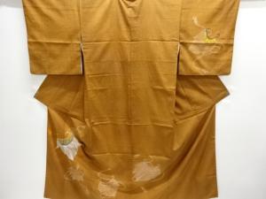 蓑模様刺繍一つ紋手織り紬訪問着